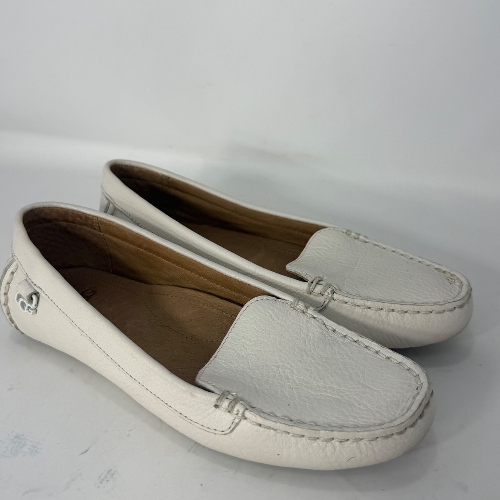 UGG Flores White Leather Driving Moccasin Loafers 1101572 Womens 5